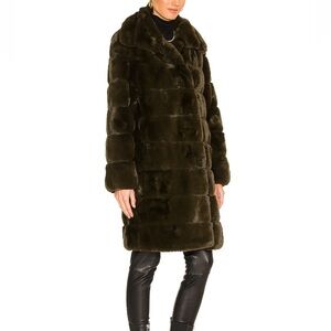 Adrienne Landau Faux Fur Long Coat - Dark Green